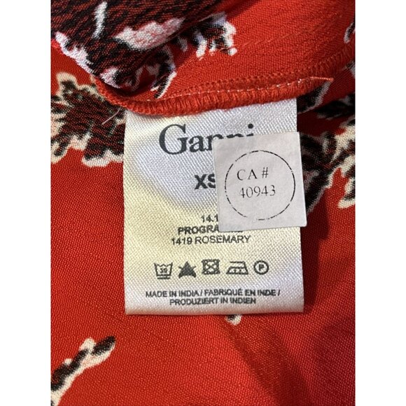 GANNI Rosemary Coral Red Pleated Flowers Floral Tiered Ruffle Summer Dress Sz XS - Picture 6 of 16